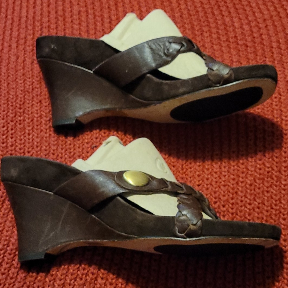 Taryn Rose Dark Brown Strappy Wedge Heel Sandals